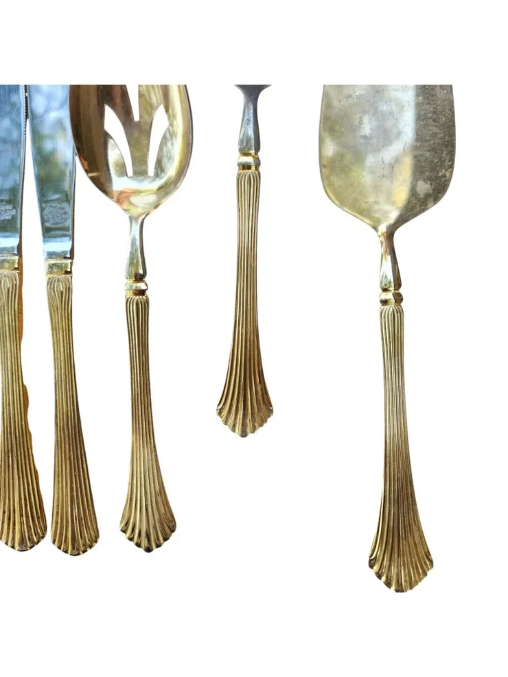 Vintage Kanu EP SS Japan Gold Flatware 22 Pc Lot Fan Pattern Jewelry Craft